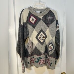 Christopher & Banks Hand Embroid Vintage Woman's L Pullover Sweater Silk Angora